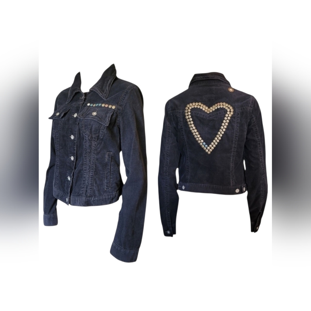 Vintage Free People Studded Black Corduroy Jacket With Heart Medium
